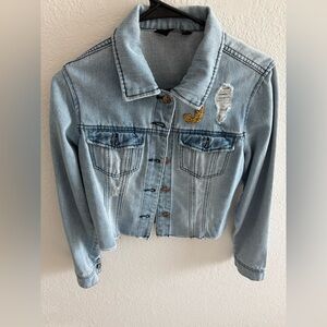 Ci Sono Light Blue Jean Jacket with Distressed Accents